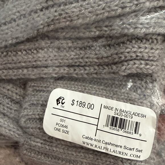 Polo Ralph Lauren Unisex Pony Cashmere Cable Knit Scarf and Beanie Gift Set NEW - Picture 8 of 8